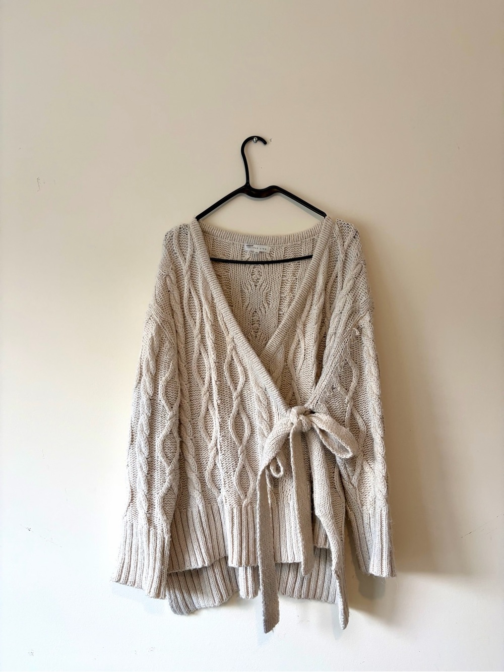 Wrap Cable Knit Cardigan Sweater - Cream